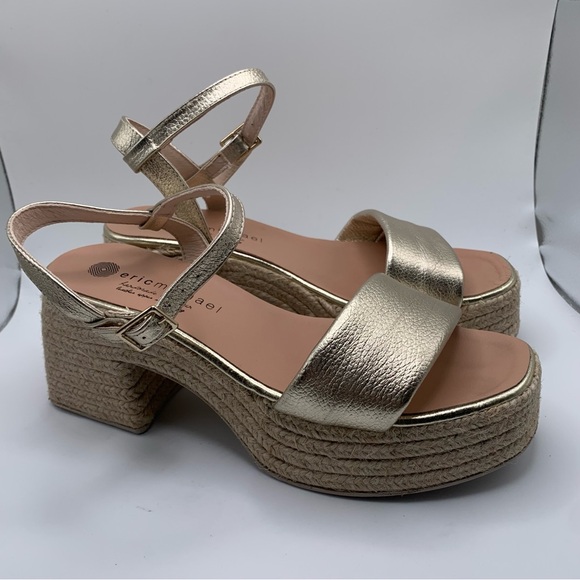 Eric Michael argento Sandals gold platform ankle strip Spain size 38 US 7.5 786 - Picture 2 of 11
